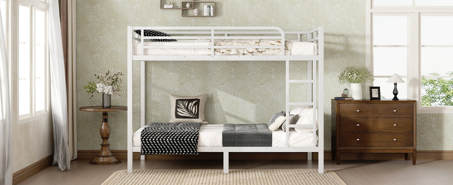 variant-group:rf-w1580p329009|Roomfitters Metal Twin XL Over Twin XL Bunk Bed Frame with Ladder & Safety Rail, Heavy-Duty Space-Saving Design, White