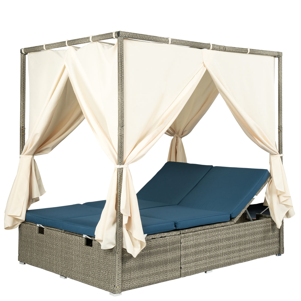 variant-group:rf-n711wy000437aac|Roomfitters Outdoor Canopy Daybed with Cushions, Hidden Storage, Adjustable Lounge Chair, Retractable Canopy, for Patios, Blue