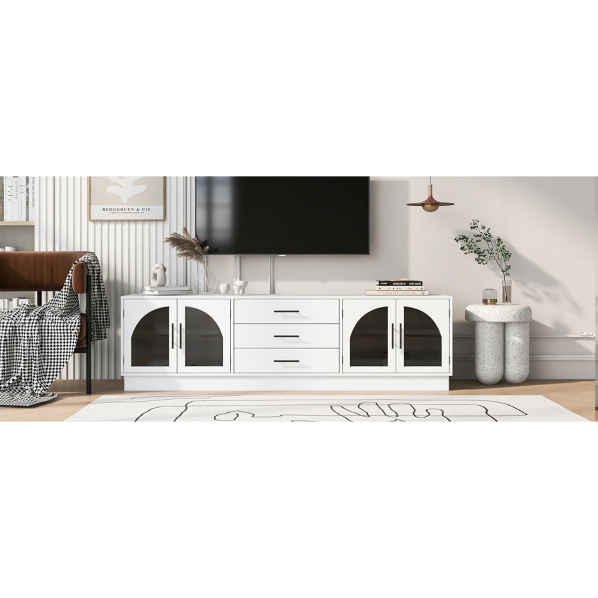 variant-group:rf-n724p284467k|Roomfitters Modern Minimalist TV Stand for up to 75 Inch TV, Entertainment Console Cabinet with Adjustable Shelves, White