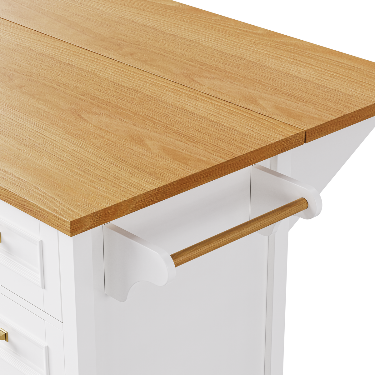 variant-group:rf-n707p195393w|Roomfitters 52" Kitchen Island with Drop Leaf, Rolling Kitchen Cart with Storage Cabinet, Spice Rack, Towel Rack, Adjustable Shelf, White