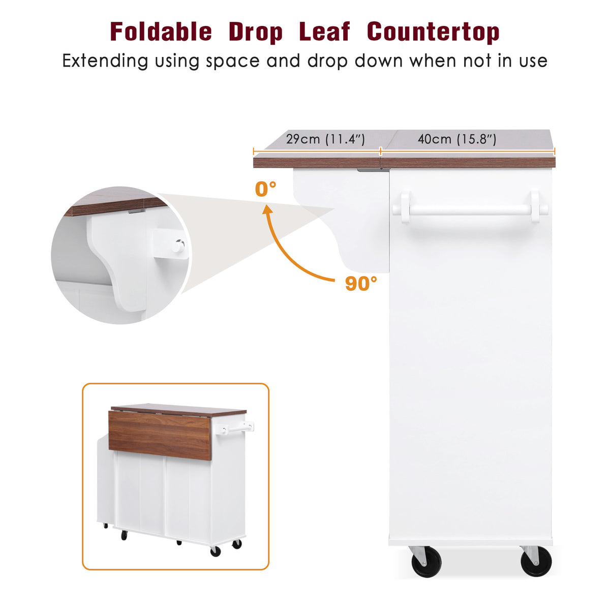 variant-group:rf-n707p307296w|Roomfitters 47.2" Farmhouse Kitchen Island with Drop Leaf, Tilt Trash Can Cabinet, Removable Mobile Side Racks, White