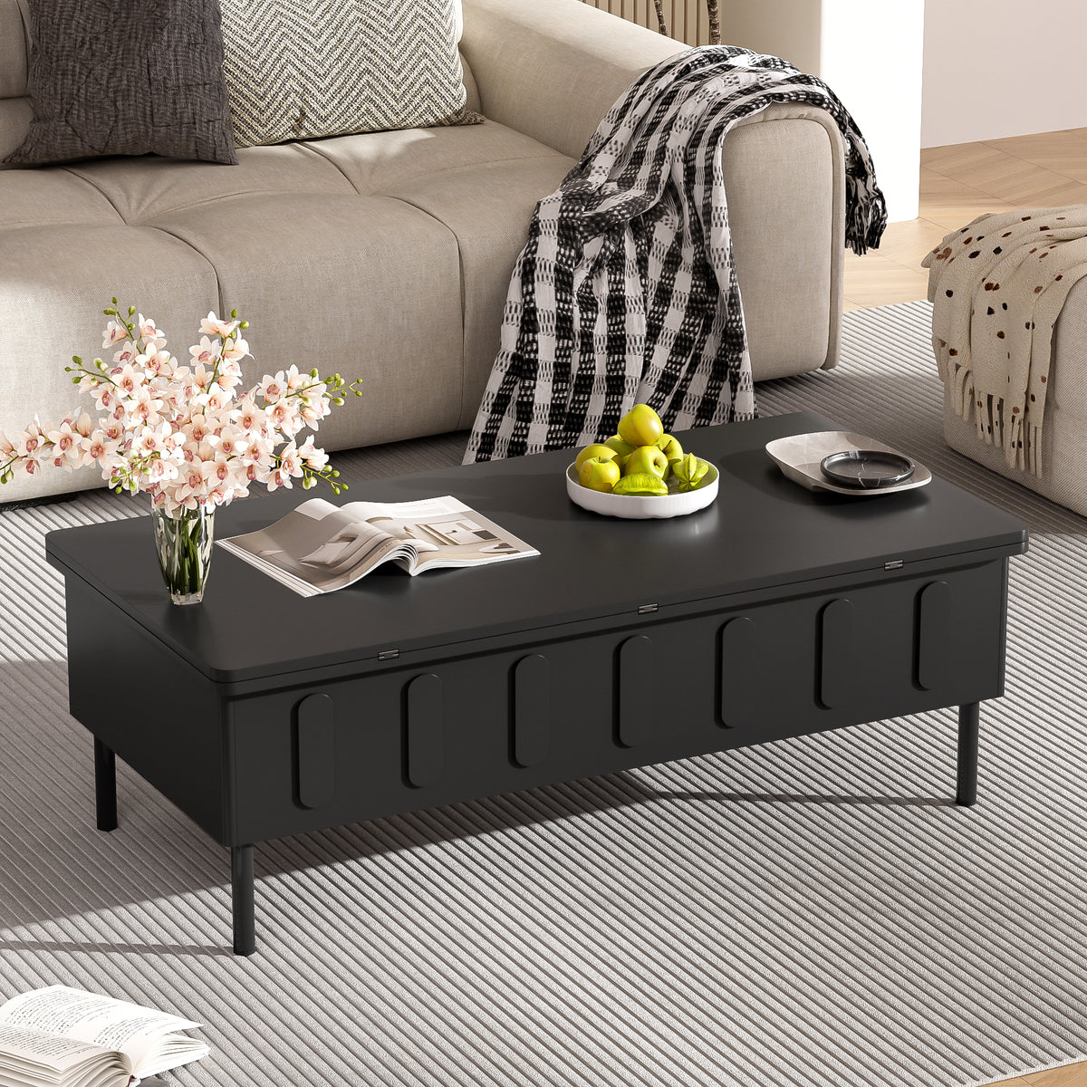 variant-group:rf-n724p292514b|Roomfitters Lift-Top Coffee Table with 2 Drawers and Foldable Top, Hidden Storage Compartment, Adjustable Center Table, Black