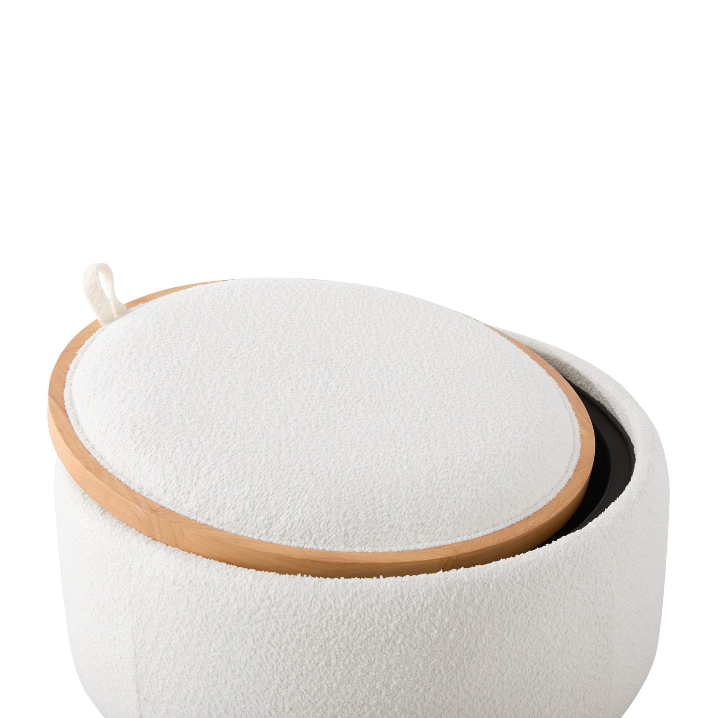 variant-group:rf-n723p405304a|Roomfitters 29 Inch Round Storage Ottoman with Reversible Wooden Tray Top, Upholstered Coffee Table for Living Room, Beige