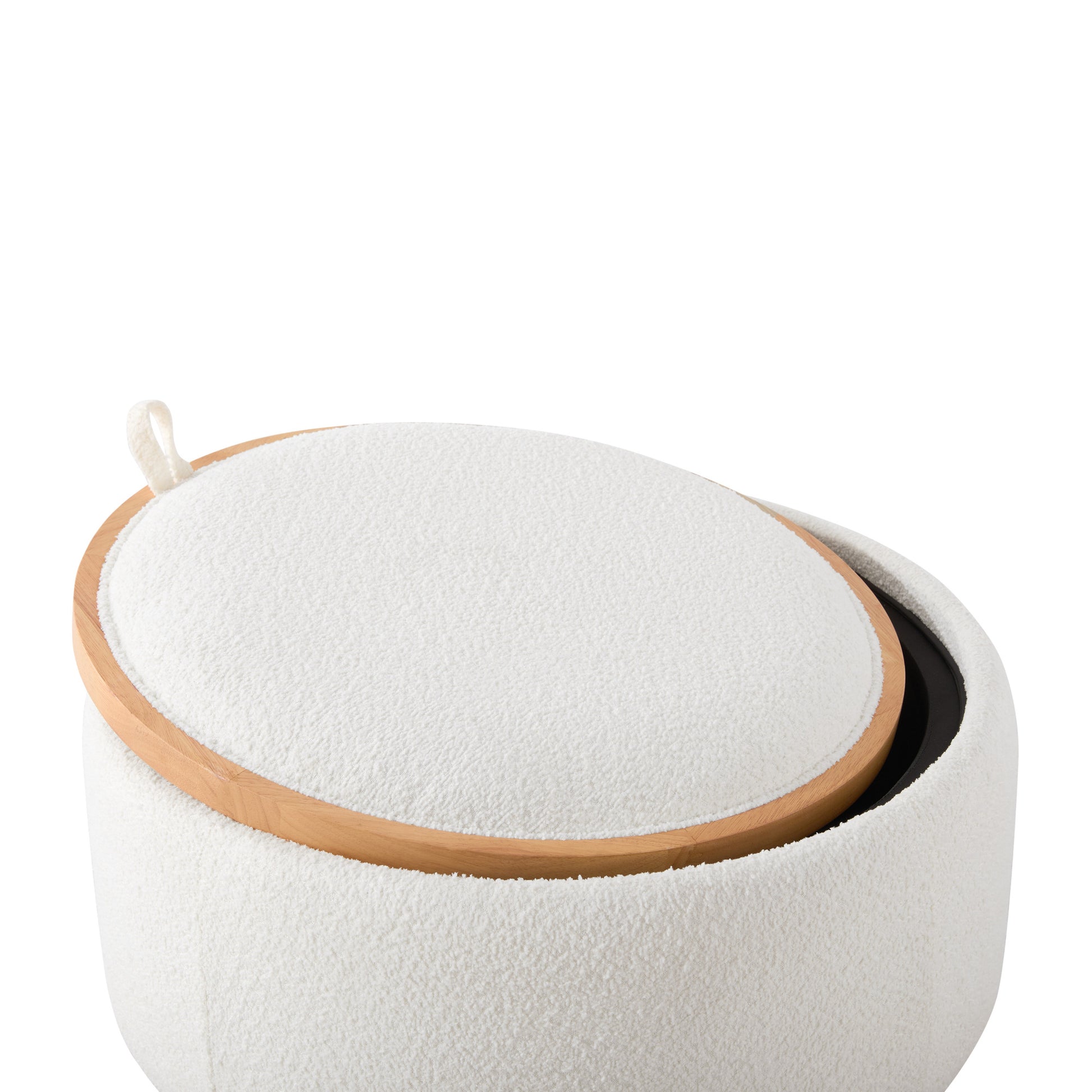 variant-group:rf-n723p405304a|Roomfitters 29 Inch Round Storage Ottoman with Reversible Wooden Tray Top, Upholstered Coffee Table for Living Room, Beige