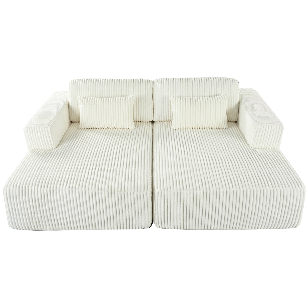 variant-group:rf-n711wy000449aak|Roomfitters Corduroy Double Sofa Bed with Pillows, Modern Convertible Couch for Living Room, Apartment, White