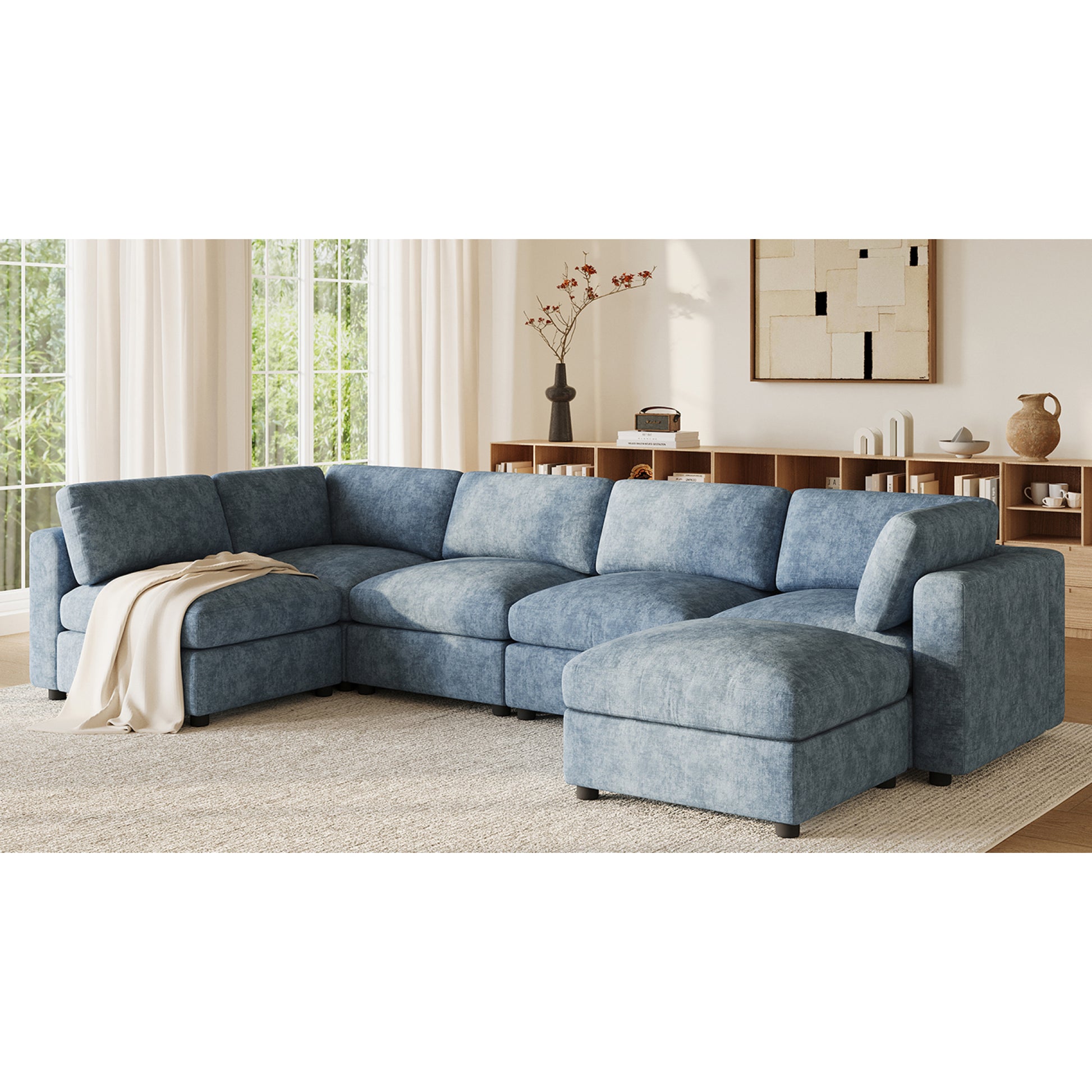 variant-group:rf-n723s9792k|Roomfitters 129 Inch Oversized U-Shaped Modular Sectional Sofa, Large Upholstered Living Room Seating Couch Furniture, Blue