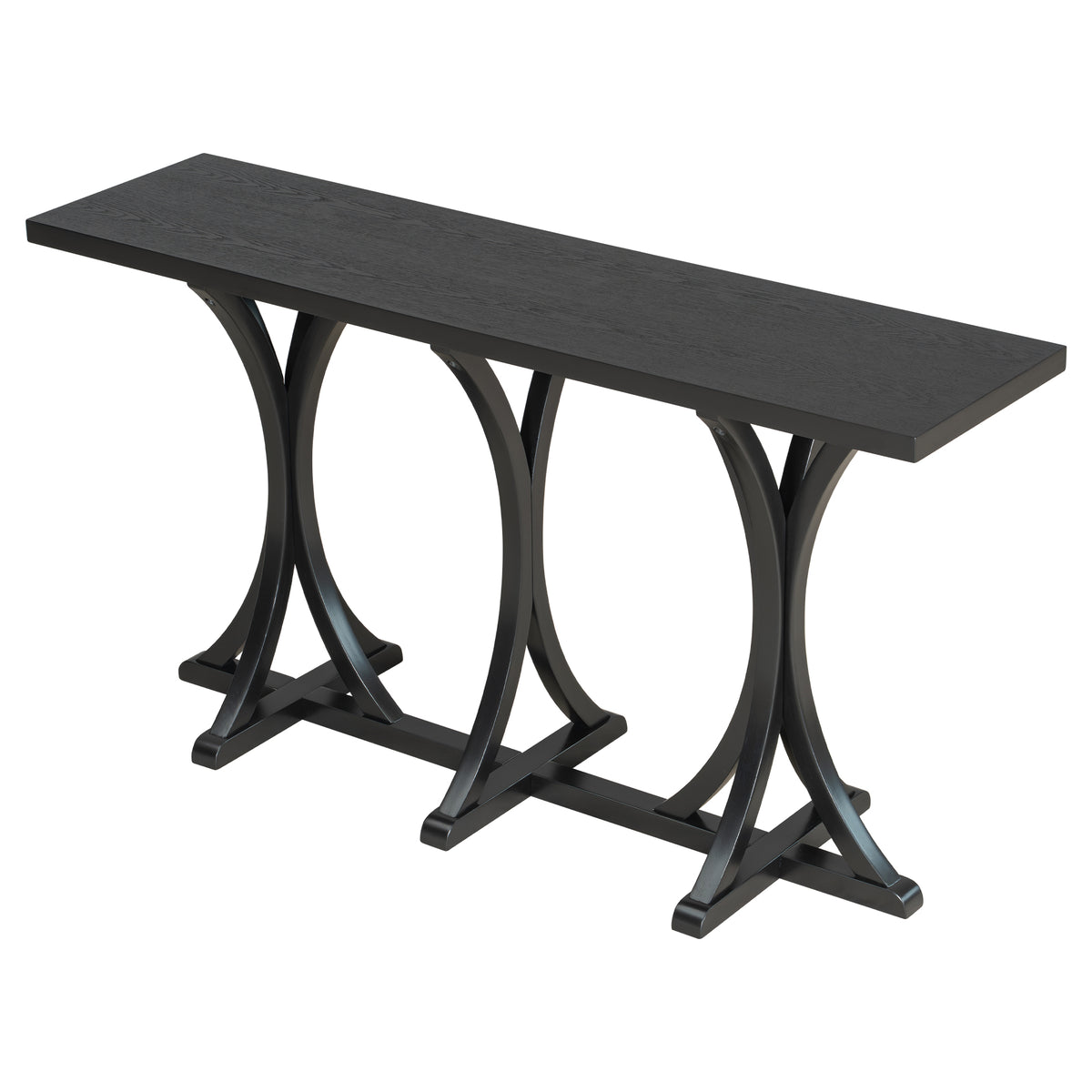 variant-group:rf-n711p295300b|Roomfitters 59.8" Console Table with Oak Veneer Top, Modern Arched Leg Entryway Sofa Table for Hallway & Living Room, Black