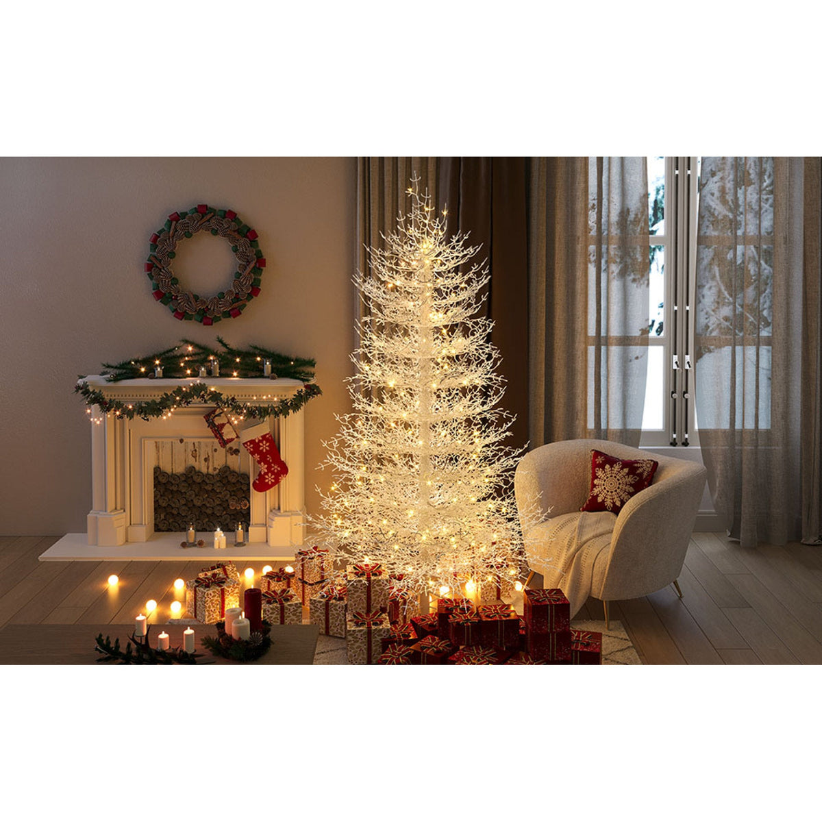 Roomfitters Pre-Lit Aspen Fir Christmas Tree 6FT, Hinged Snow-Flocked Artificial Holiday Tree with Warm Lights, 623 Tips, White Roomfitters