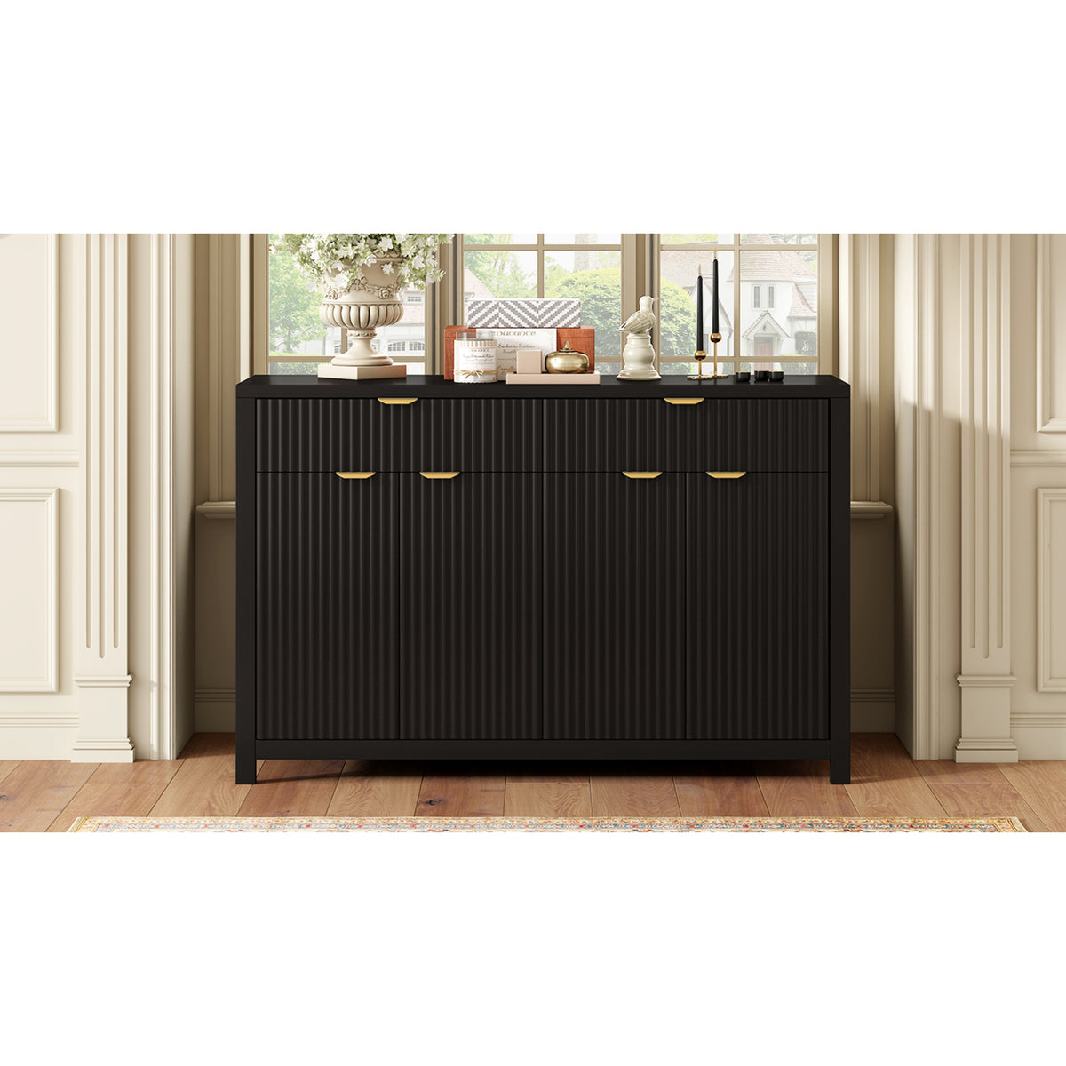 variant-group:rf-n711p269068b|Roomfitters Modern Sideboard Cabinet, Wave Pattern Storage Buffet with Adjustable Shelves, Accent Console, Black