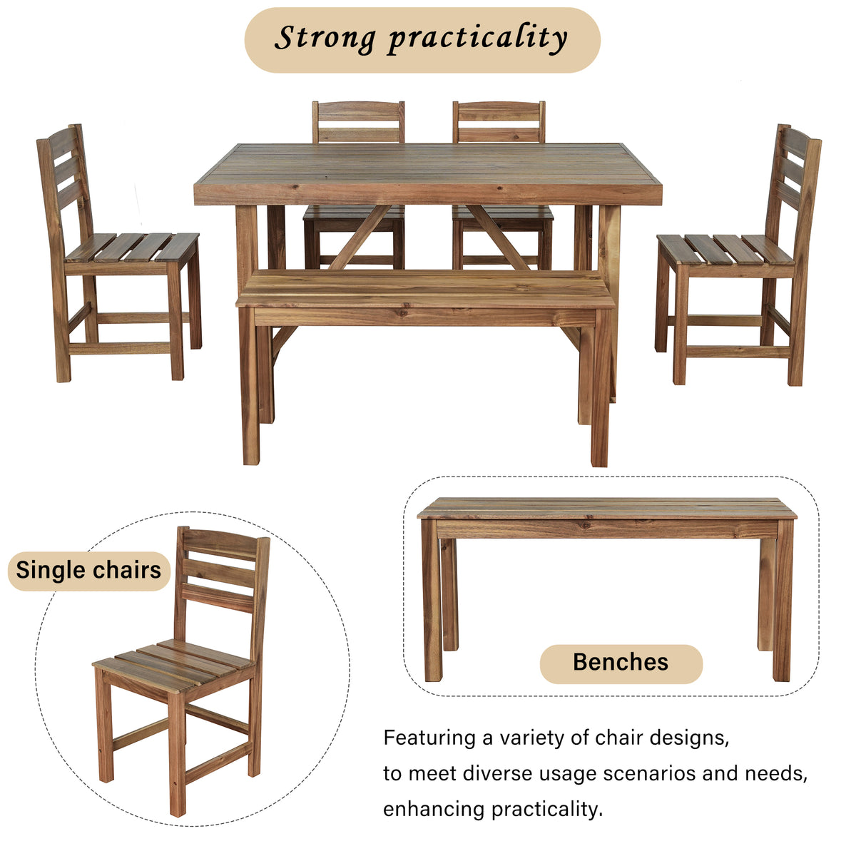 variant-group:rf-n711wy000432aaa|Roomfitters High-Quality Acacia Wood Outdoor Table and Chair Set for Patio, Balcony, Backyard, Natural Wood