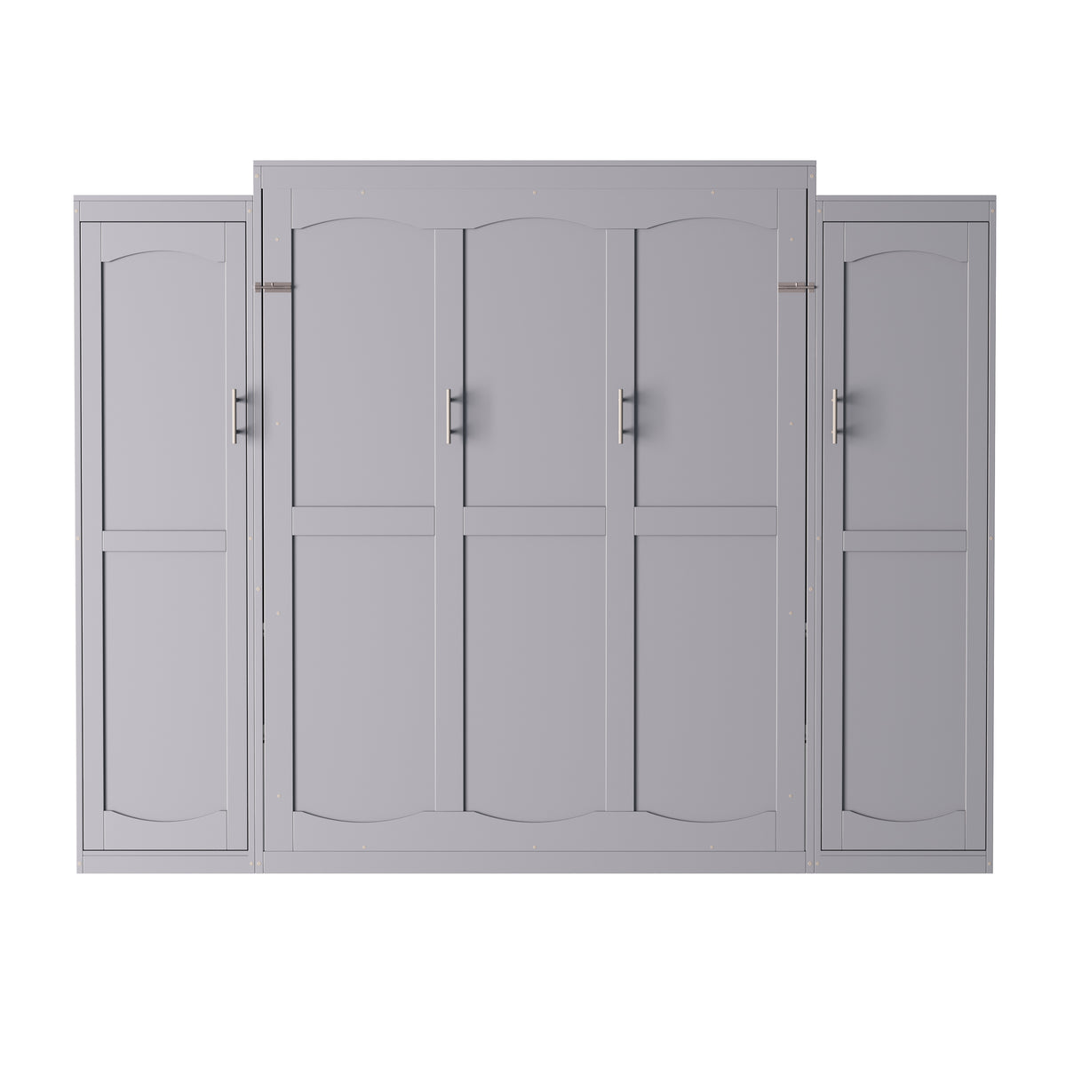 variant-group:rf-n733s235596e|Roomfitters Full Murphy Wall Bed with Two Wardrobes and Storage Shelf, Foldable Platform Bed Frame for Guest Room, Gray