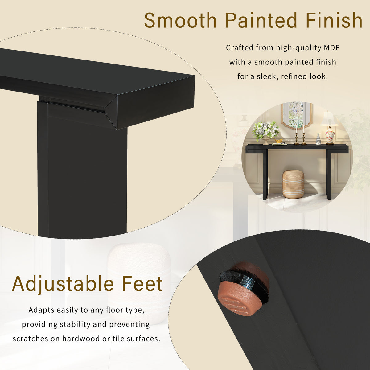 variant-group:rf-n711p303209b|Roomfitters 60" Modern Minimalist Console Table, Slim Entryway Sofa Table for Hallway and Living Room Decor, Black