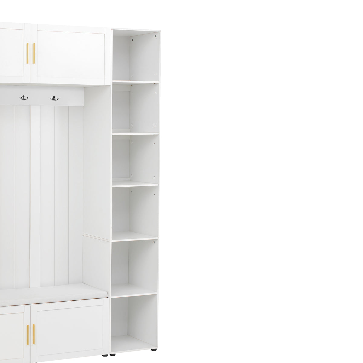variant-group:rf-n724sj000167aak|Roomfitters American Style Extra-Wide Hall Tree with Padded Cushion Seat, Ancient White