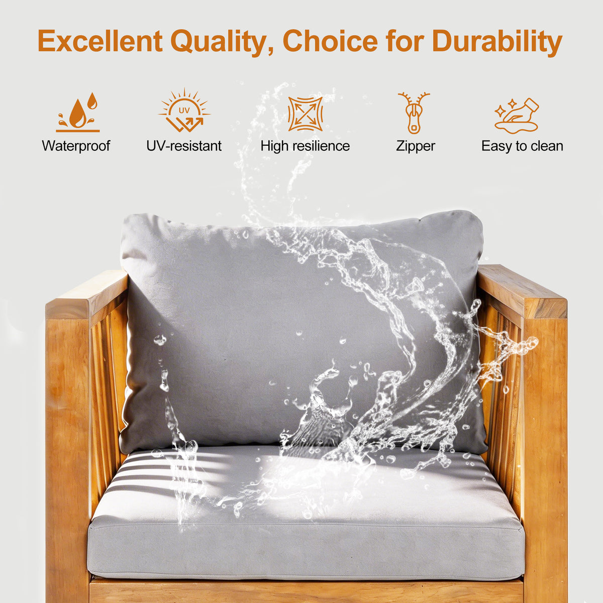 variant-group:rf-n704p448452e|Roomfitters Outdoor Acacia Wood Club Chair with Modern Mid-Century Square Arms and Thick Cushion Gray