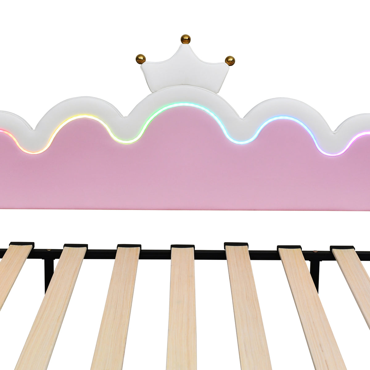variant-group:rf-n733hl000104aak|Roomfitters Twin Extending Daybed with Lights, Modern Upholstered Princess Daybed with Crown Headboard, Sophisticated and Functional Design, White