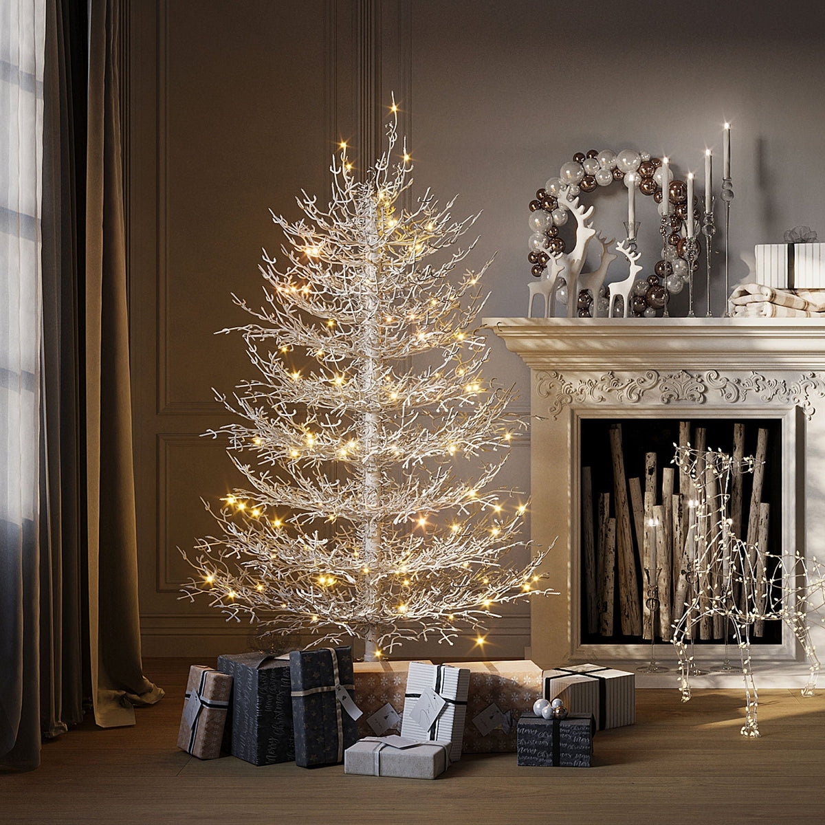 Roomfitters Pre-Lit Aspen Fir Christmas Tree 4FT, Hinged Snow-Flocked Artificial Holiday Tree with Warm Lights, 280 Tips, White Roomfitters