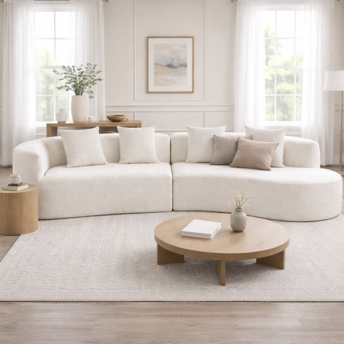 variant-group:rf-n711wy000456aaa|Roomfitters 132" Sectional Sofa, Modern Curved Design L-Shaped Modular Couch for Living Room Furniture, Beige
