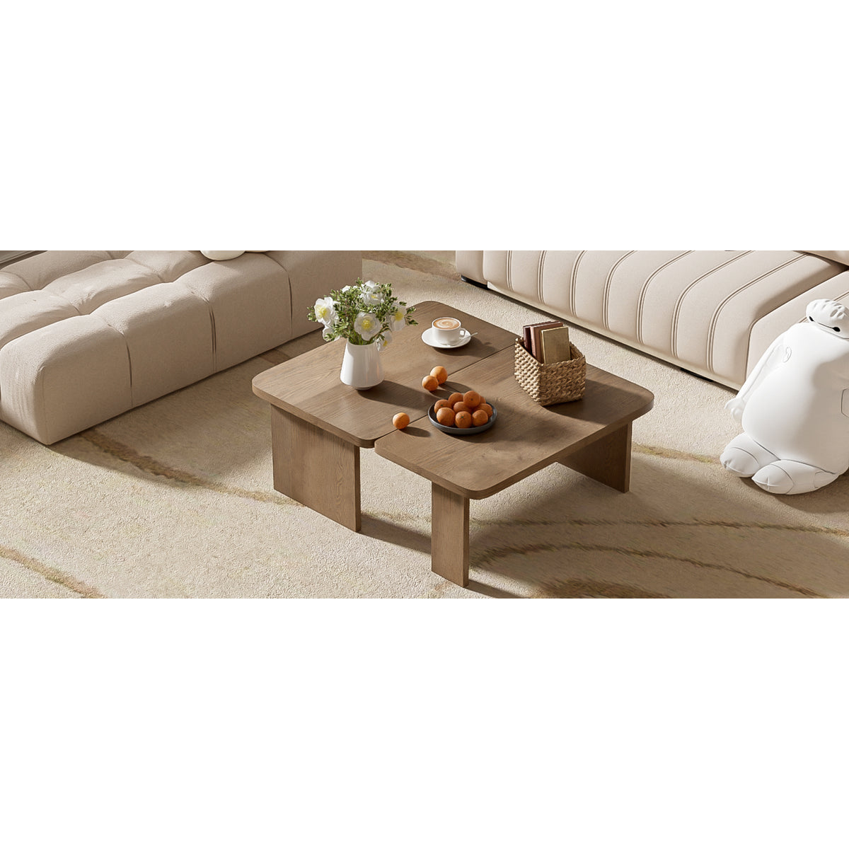 variant-group:rf-n724p232174d|Roomfitters Minimalist Coffee Table Set, Rectangular Center Table with Two-Tone Design, Natural