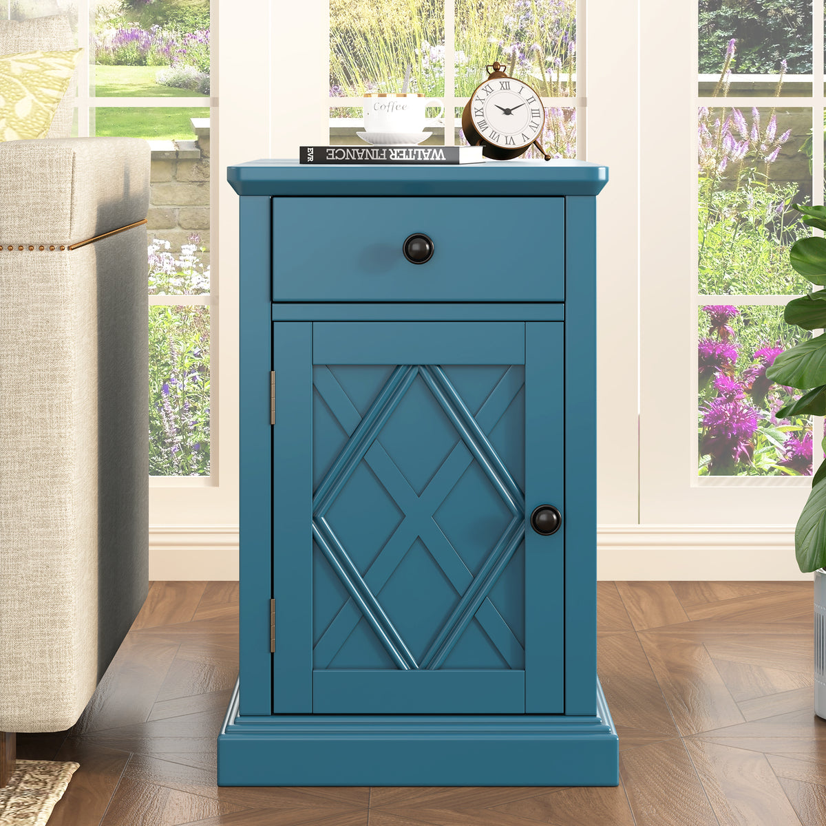 variant-group:rf-n724p353565m|Roomfitters Classic Charging End Table with USB Ports and Storage Drawer, Navy Blue