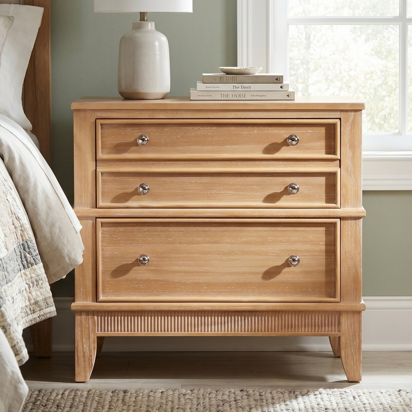 variant-group:rf-n701p183796d|Roomfitters 3 Drawer Farmhouse Wood Nightstand Side Table, Fully Assembled Bedside Accent Furniture, Felt Lined, Hazel