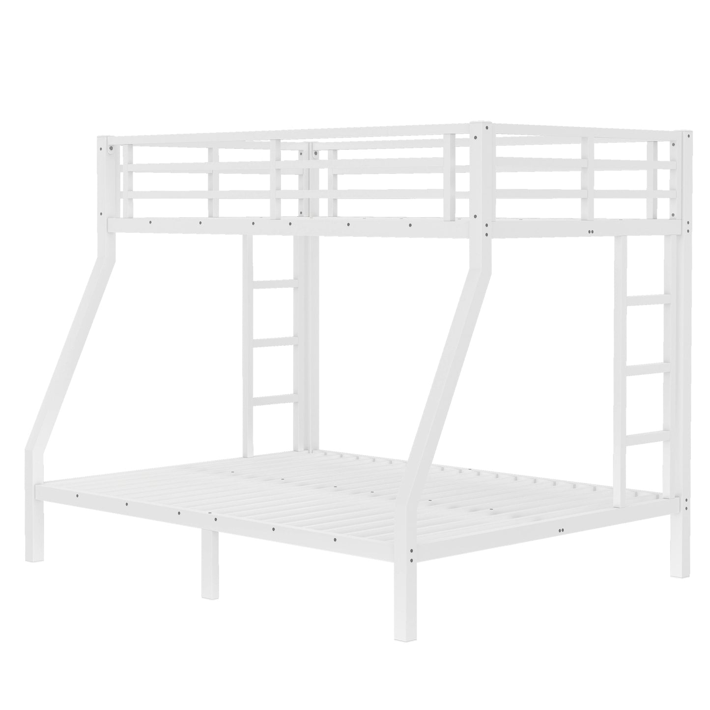 variant-group:rf-w1580p336604|Roomfitters Metal Twin Over Full Bunk Bed Frame with Ladder & Safety Rail, Heavy-Duty Space-Saving Design, White