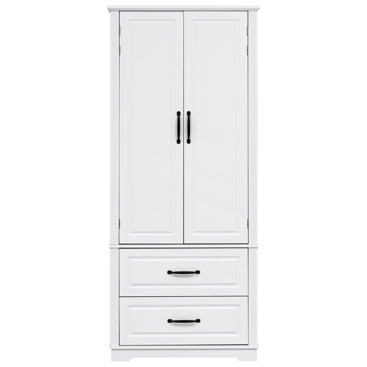 Roomfitters 71" Farmhouse Pantry Cabinet with Drawers, Embossed Texture, Storage Shelves, Cupboard for Kitchen, White