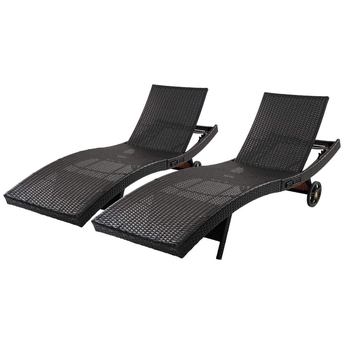 variant-group:rf-n707p395515d|Roomfitters 80"W Patio Chaise Lounge Chairs Set of 2 with Wheels, Folding Table, Adjustable Rattan Loungers, Black & Brown