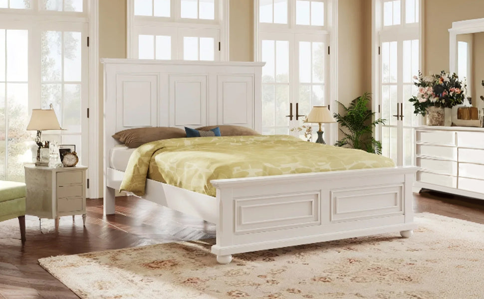 variant-group:rf-n701bs701p422951k|Roomfitters King Size Traditional Pinewood Vintage Tall Headboard Bed Frame, Country Panel Wood Bed, No Box Spring, White