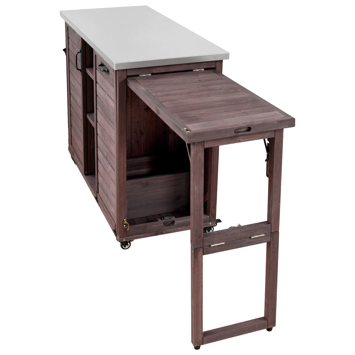 variant-group:rf-n707p370276z|Roomfitters 78.3" Outdoor Kitchen Island with Foldable Grill Table, Stainless Steel Top & Tilt Trash Can Storage, Dark Brown