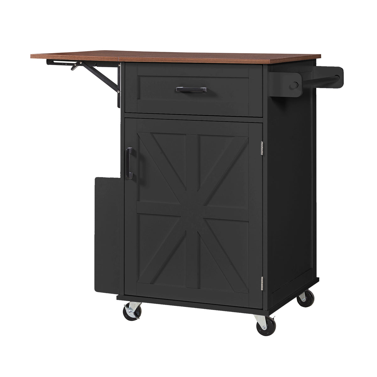 variant-group:rf-n707p404539b|Roomfitters 39.3" Kitchen Island with Drop Leaf, Rolling Kitchen Cart with Storage Drawer and Spice Rack, Modern Style, Black