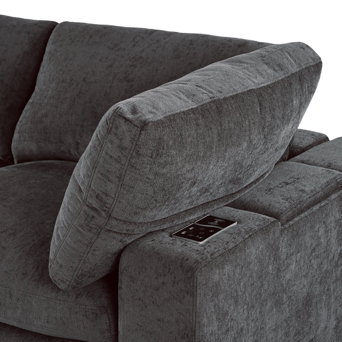 variant-group:rf-n711wy000413aae|Roomfitters Upholstered Modular Sofa with Storage Space, USB Charging Ports, Wireless Charging, Built-in Bluetooth Speaker, Sectional Sofa for Living Room and Apartment, Gray