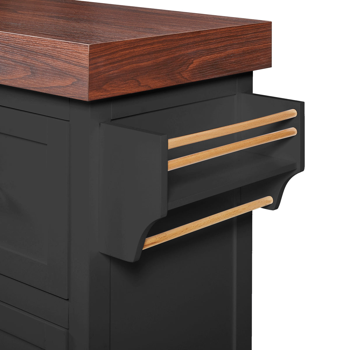 variant-group:rf-n707s000025b|Roomfitters 53" Kitchen Island with Butcher Block Top, Storage Cabinet with Drawers, Spice Rack and Towel Holder, Black
