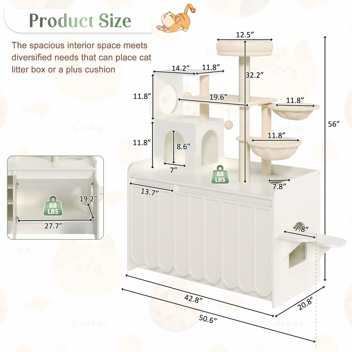 variant-group:rf-n704p443505k|Roomfitters All-in-One Modern Multi-Level Cat Tree Tower Condo with Hidden Litter Box Enclosure Space White