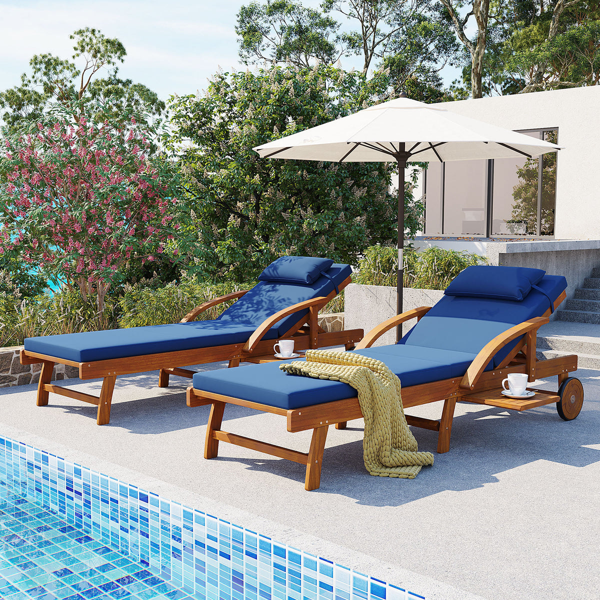 variant-group:rf-n711wy000482aac|Roomfitters 77.5-Inch Adjustable Acacia Wood Outdoor Lounge Chairs, Set of 2 Reclining Chaise Loungers, Navy Cushions