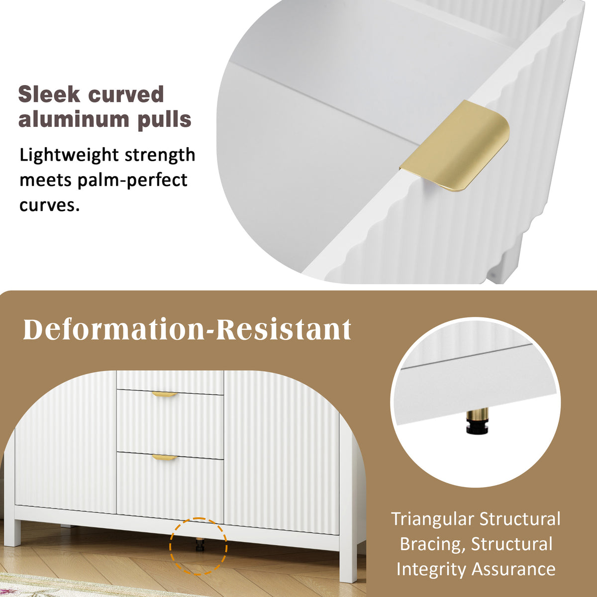 variant-group:rf-n711p269066k|Roomfitters Sideboard Buffet Cabinet with 3 Drawers, Mid-century Modern Fluted Accent Storage for Kitchen & Dining, White