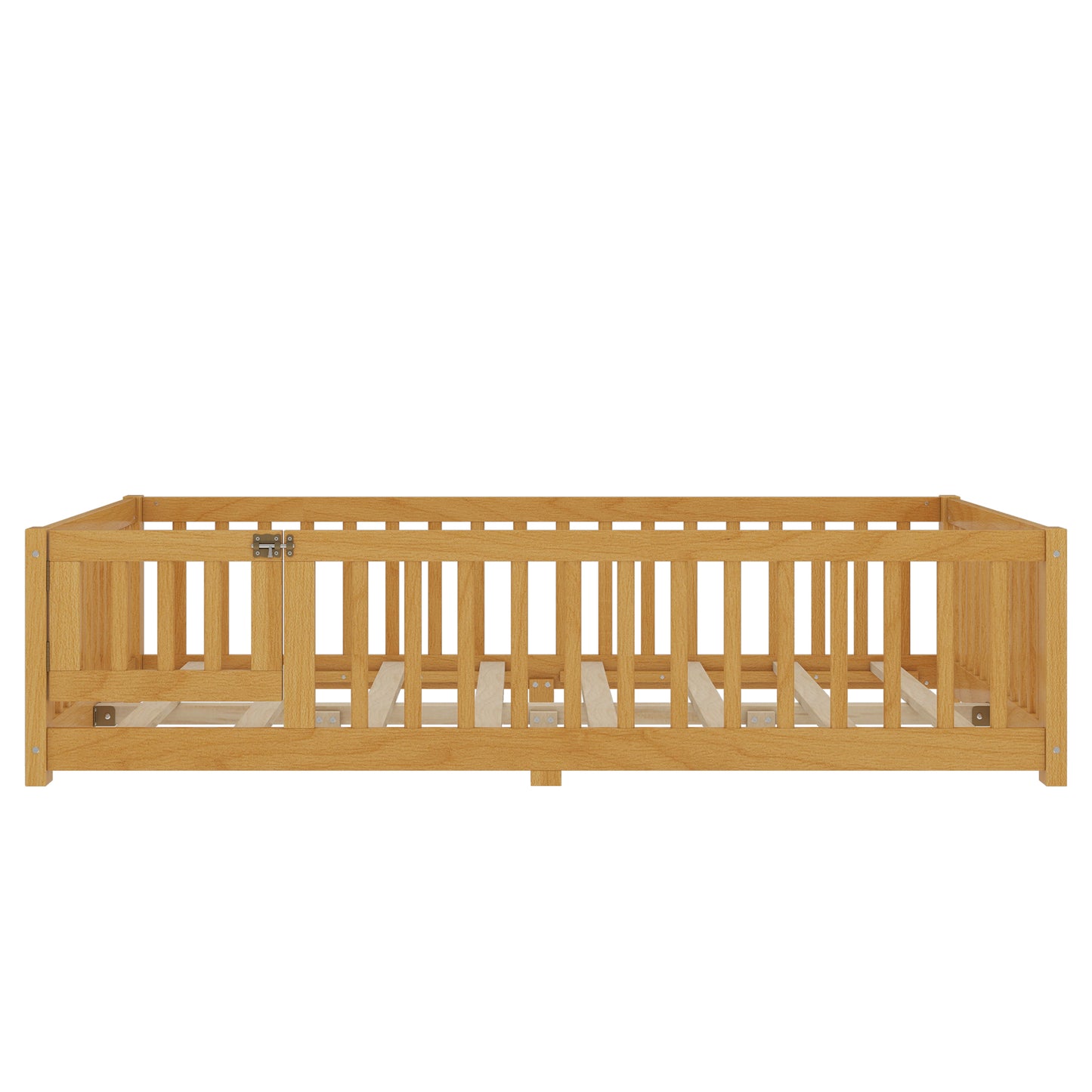 variant-group:rf-w1580p338952|Roomfitters Wooden Full Floor Bed Frame with Door & Safety Guardrails, Low Platform Design for Bedroom or Playroom, Natural