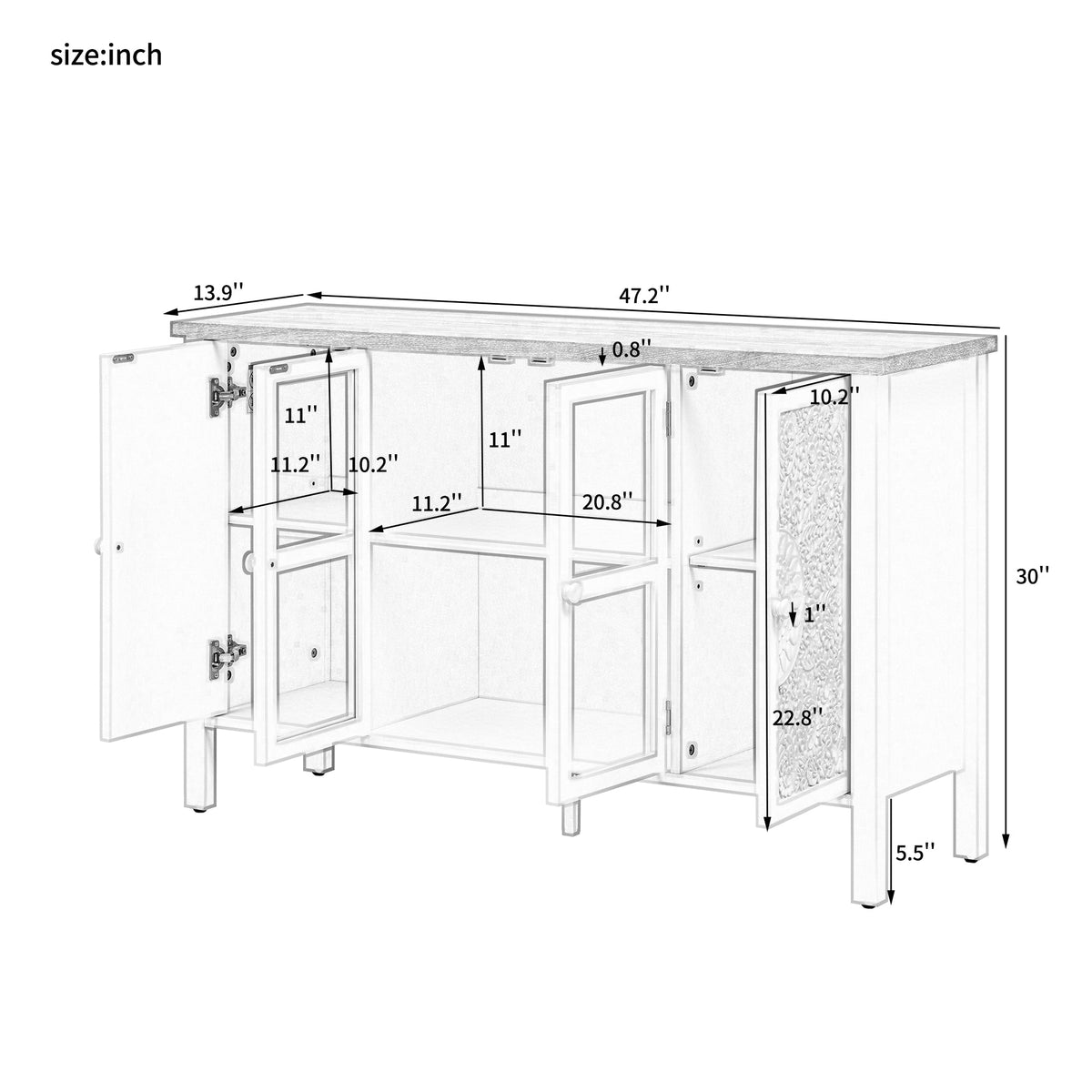 Roomfitters Retro TV Stand for up to 43 Inch TV, Media Console with Glass Cabinet Doors and Anti-Tip Safety Feature, White Roomfitters