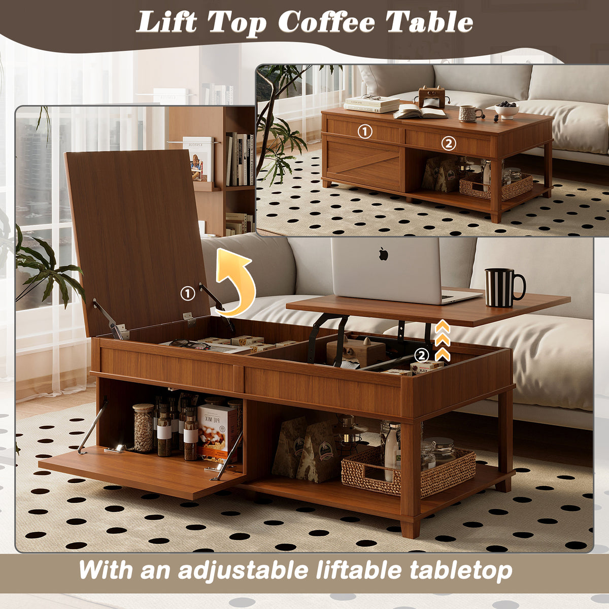 variant-group:rf-n724p401355e|Roomfitters Lift-Top Coffee Table with Hidden Storage and Open Lower Shelf, Apricot Brown