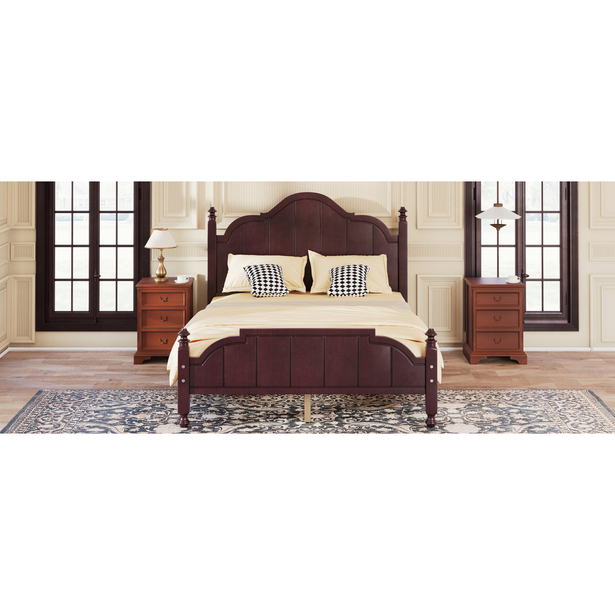 variant-group:rf-n733p360927p|Roomfitters Full Wood Platform Bed Frame with Curved Headboard, Vintage Style Slat Support, No Box Spring Required, Espresso