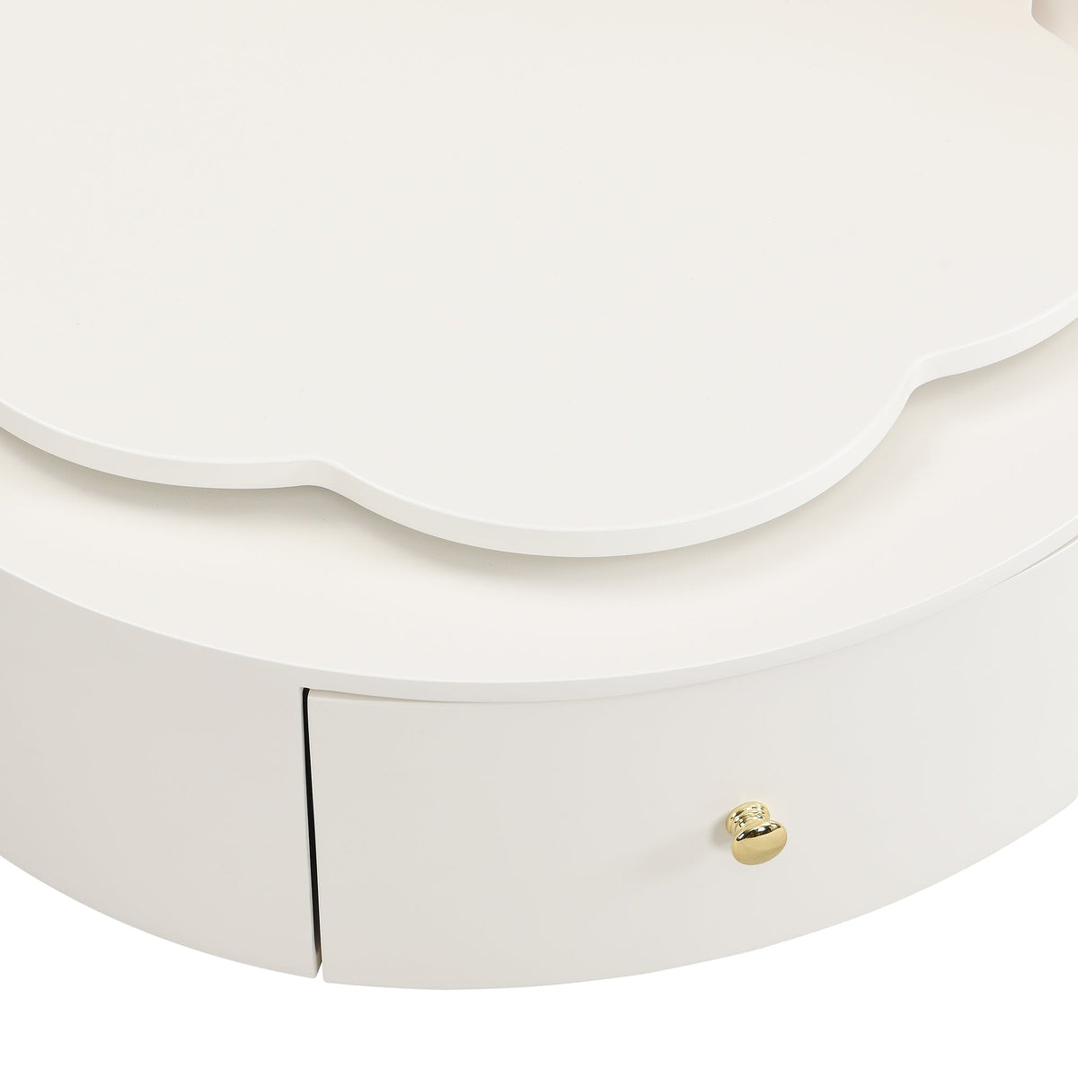 Roomfitters Rotatable Round Coffee Table Set of 2 with Flower-Shaped Top and Glass End Table, Off White Roomfitters