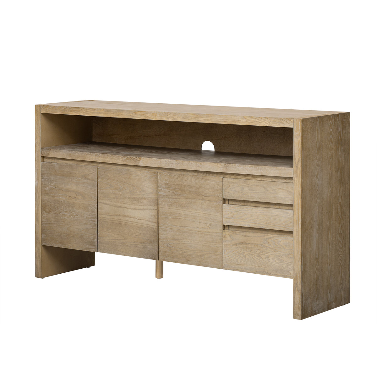 variant-group:rf-n711p289141o|Roomfitters 60" Modern Solid Wood Veneer Sideboard with 3 Doors & 3 Drawers, Open Shelf & Cable Cutout, Large Storage Cabinet for Dining, Hallway, Living Room, Natural