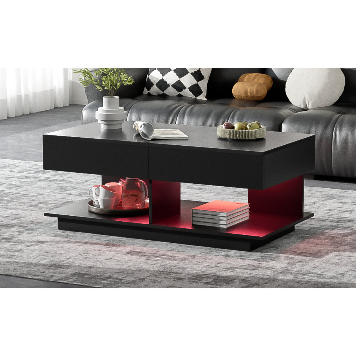 variant-group:rf-n724p290061b|Roomfitters Extendable Coffee Table with Hidden Storage and Compartments, Adjustable Multifunctional Center Table, Black