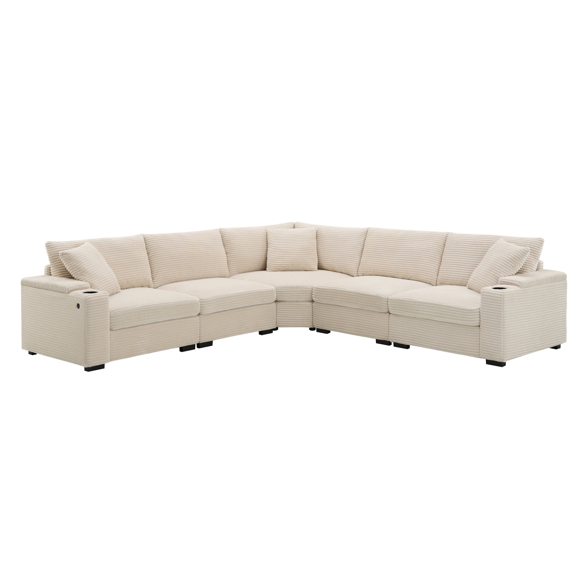 variant-group:rf-n723s1187a|Roomfitters 104 Inch Modern L-Shaped Sectional Sofa with Cup Holders, Comfortable Corduroy Upholstered Corner Couch, Beige