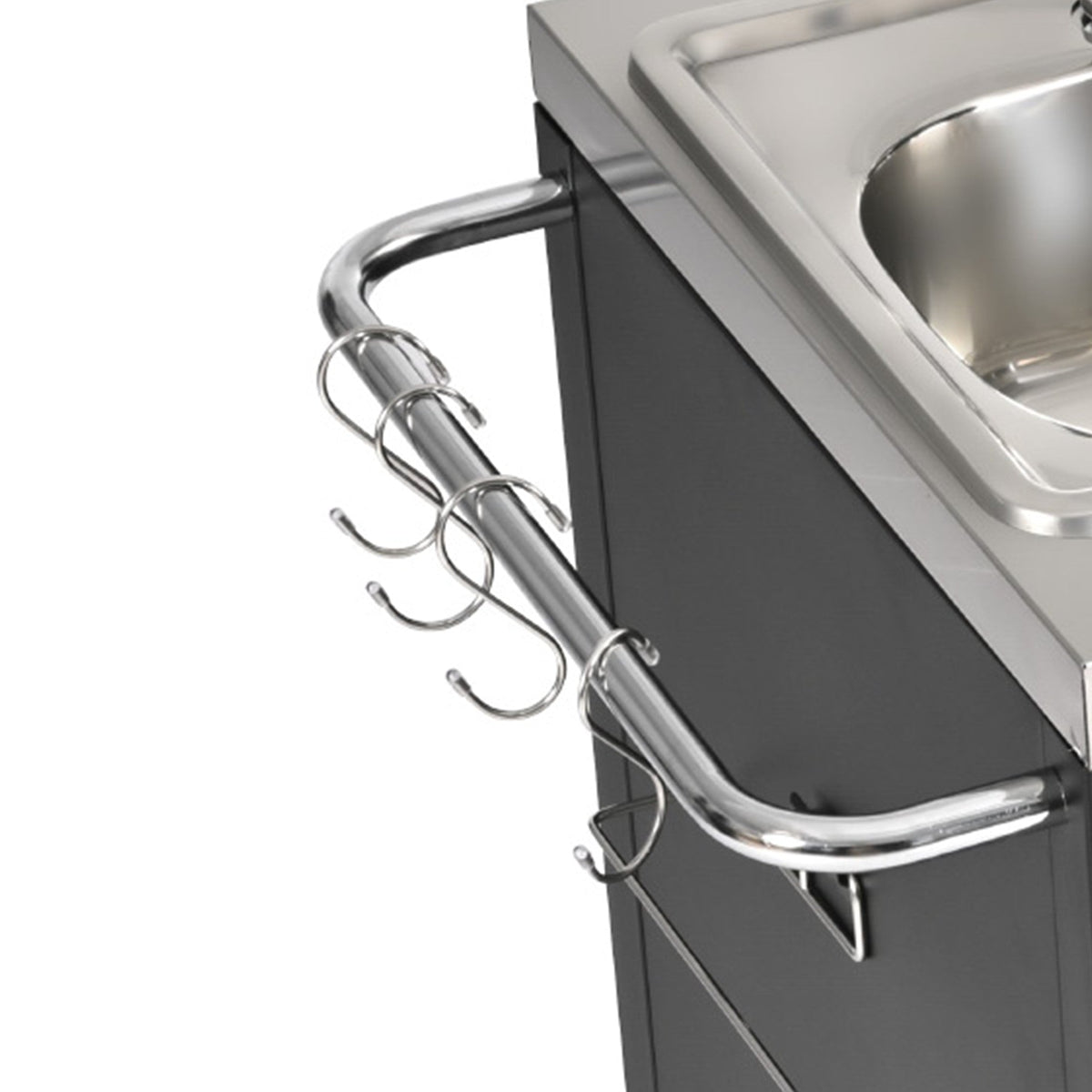 Roomfitters 55.5" Outdoor Kitchen Island with Stainless Steel Sink, Rolling Grill Prep Cart & Storage Cabinet, Black