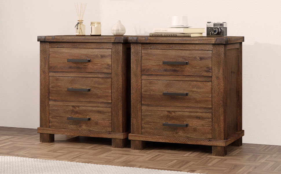 variant-group:rf-n701bs701p455591d|Roomfitters 3 Drawer Reclaimed Solid Wood Farmhouse Nightstand Set of 2, Rustic Bedside End Side Accent Table, Natural