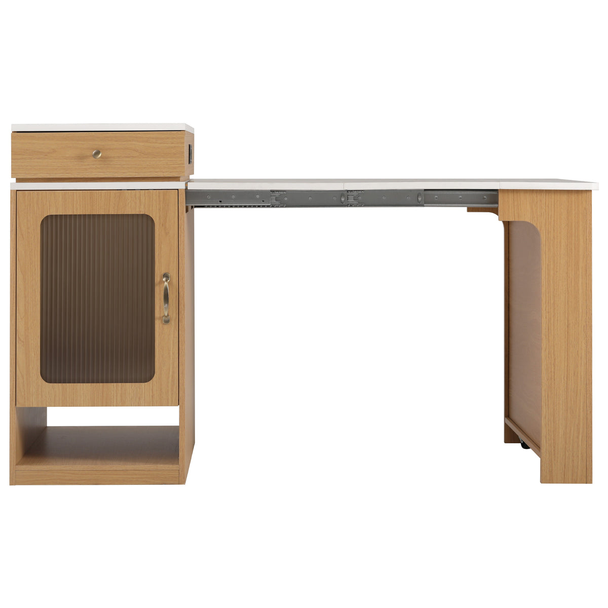 variant-group:rf-n707s000017y|Roomfitters 59.5" Kitchen Island with 41.8" Extendable Dining Table, Double-Sided Storage, Power Outlet, 2 Drawers, Natural