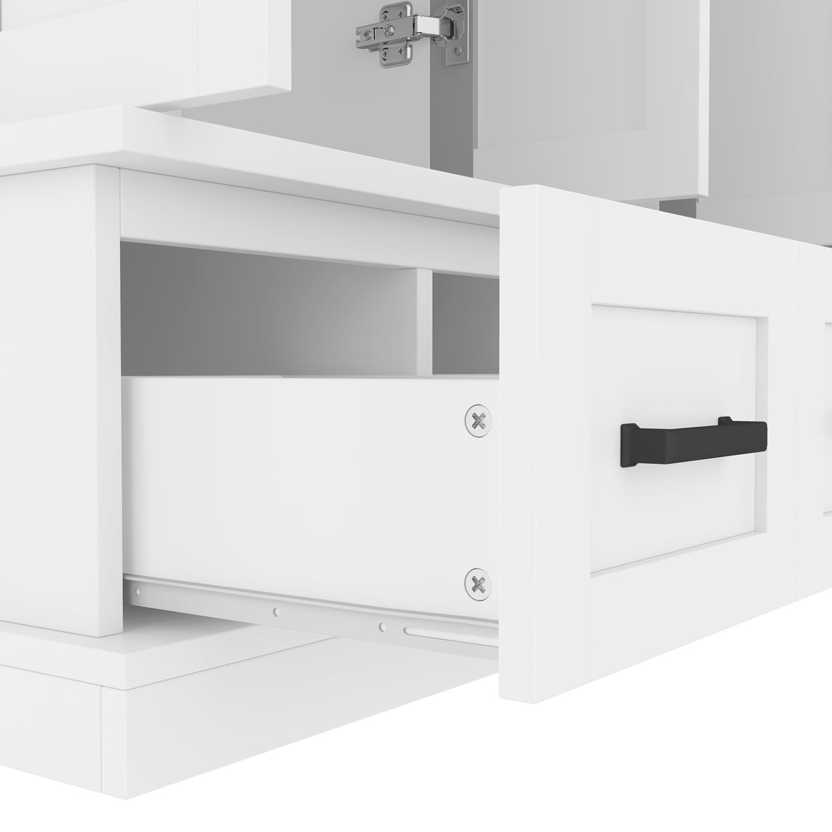 variant-group:rf-n724sj000139aak|Roomfitters 78.7" Hall Tree with Bench, 5 Cubbies, 4 Doors, 5 Drawers, Adjustable Shelves, White
