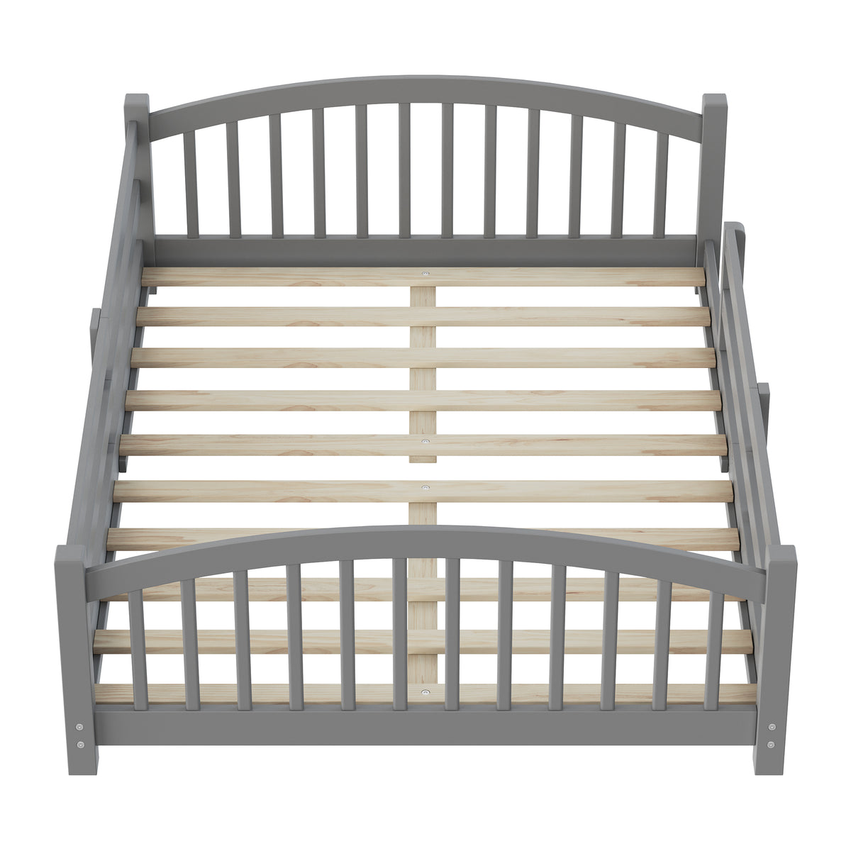 variant-group:rf-n733p400299e|Roomfitters Full Montessori Floor Bed with Guardrails, Solid Wood Low Platform Bed with Slats, Easy Assembly, Gray
