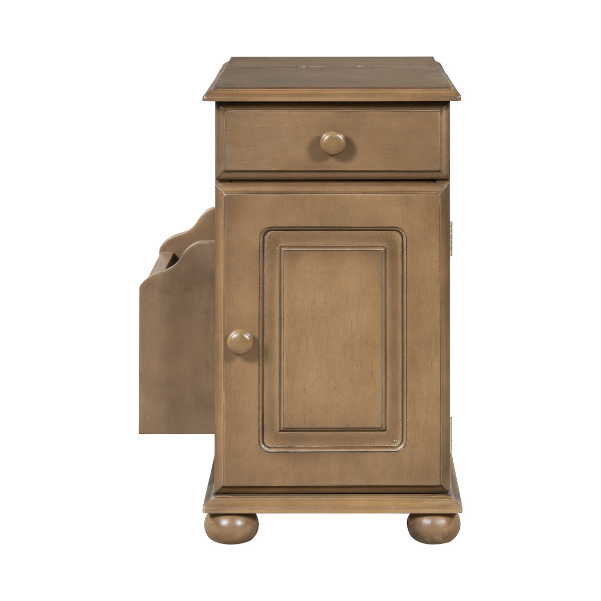variant-group:rf-n724p293133d|Roomfitters Vintage Sofa Side Table with USB Ports, Flip Top, Cup Holders and Bookshelf Storage for Small Spaces, Brown