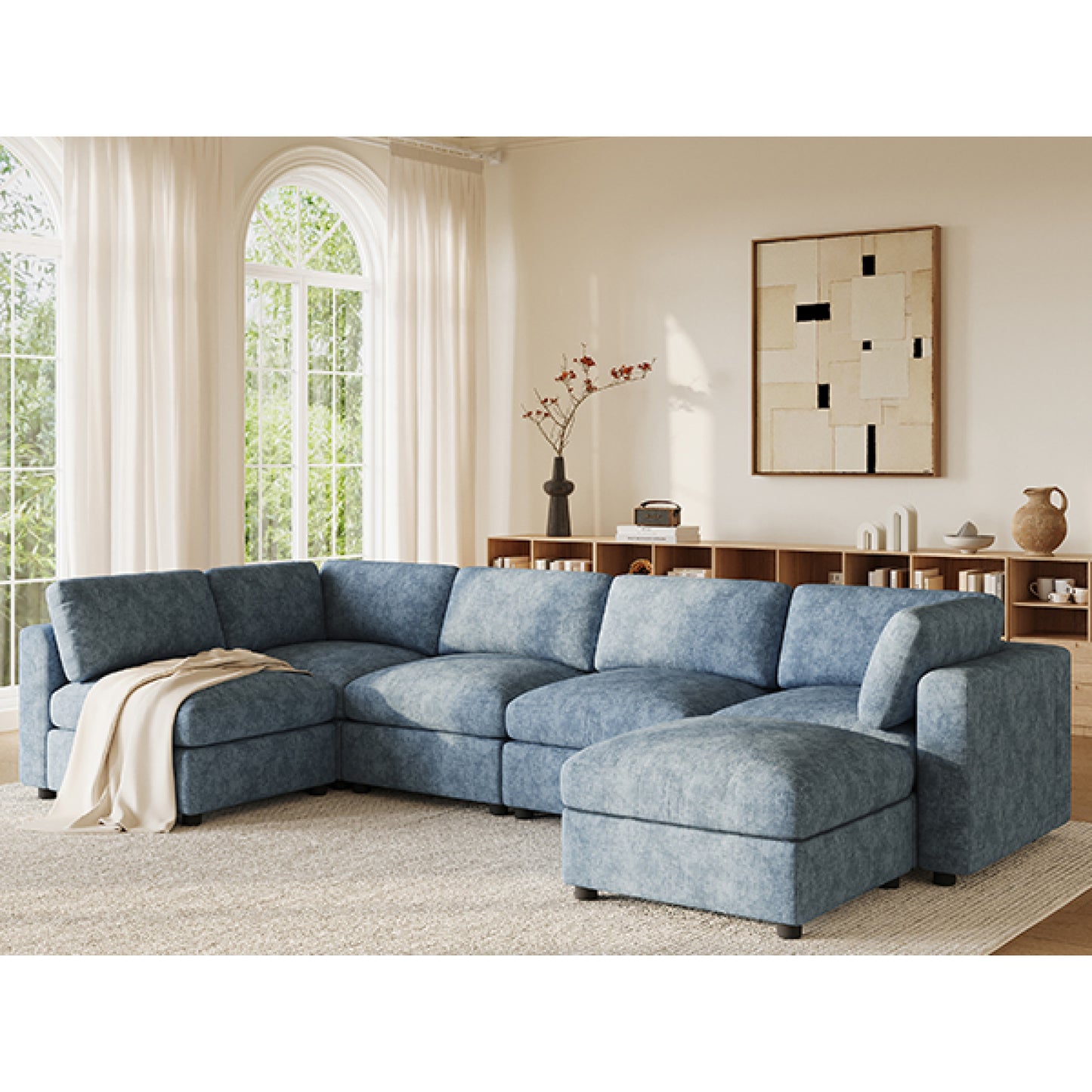 variant-group:rf-n723s9792k|Roomfitters 129 Inch Oversized U-Shaped Modular Sectional Sofa, Large Upholstered Living Room Seating Couch Furniture, Blue